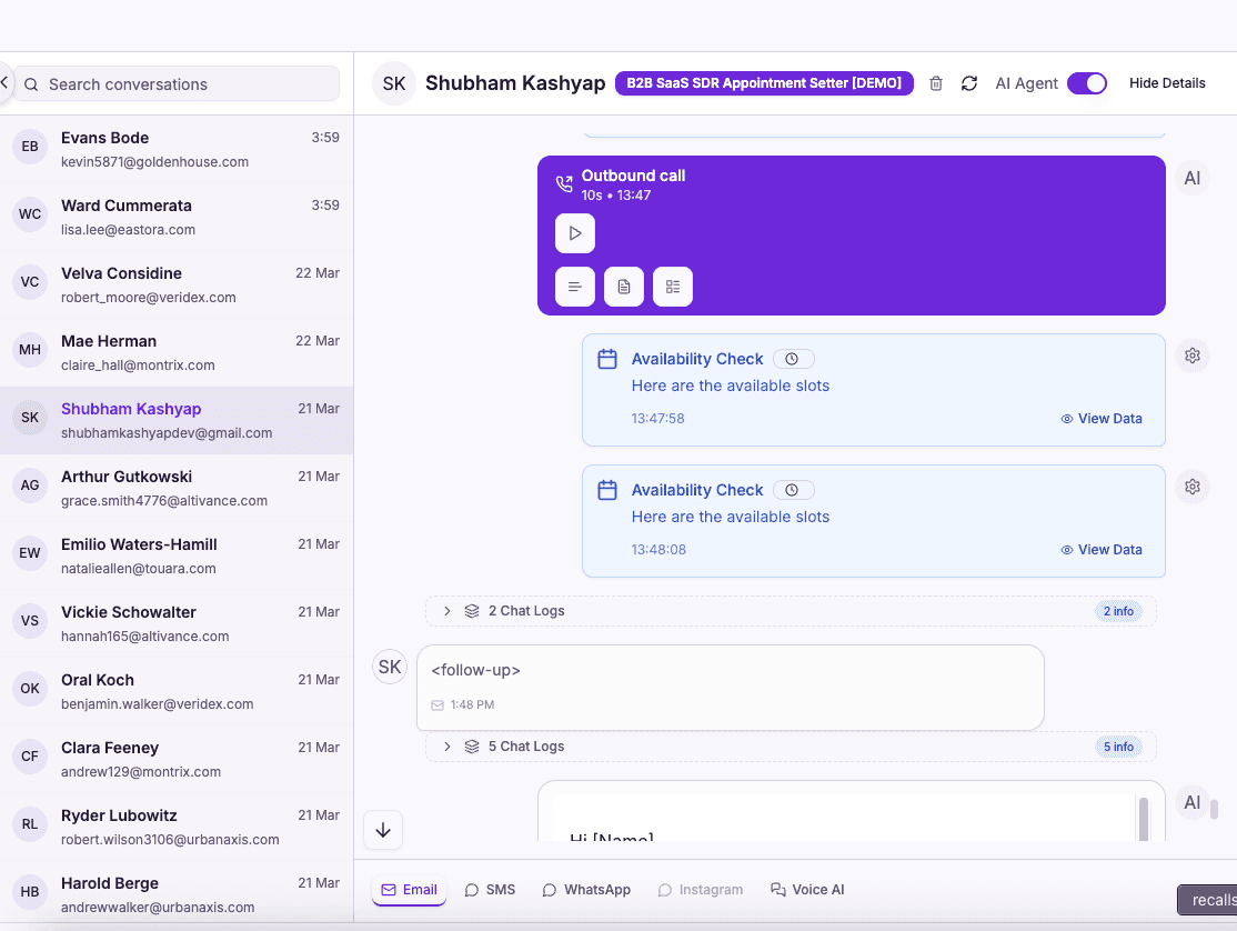AI B2B lead qualification conversation, inbound prospect engaged and qualified by RecallSync